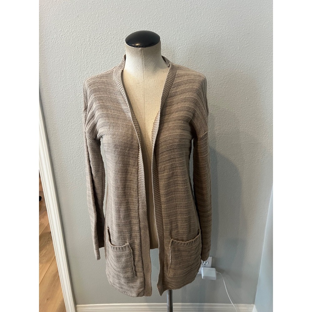 Say What NY Cardigan Sweater Women's Small Beige Open Front Knit Pockets USA